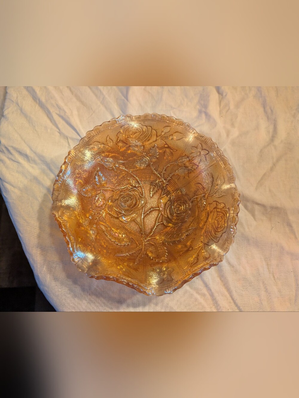 2/60$ Vintage Amber Rose Carnival Glass Decorative Bowl
